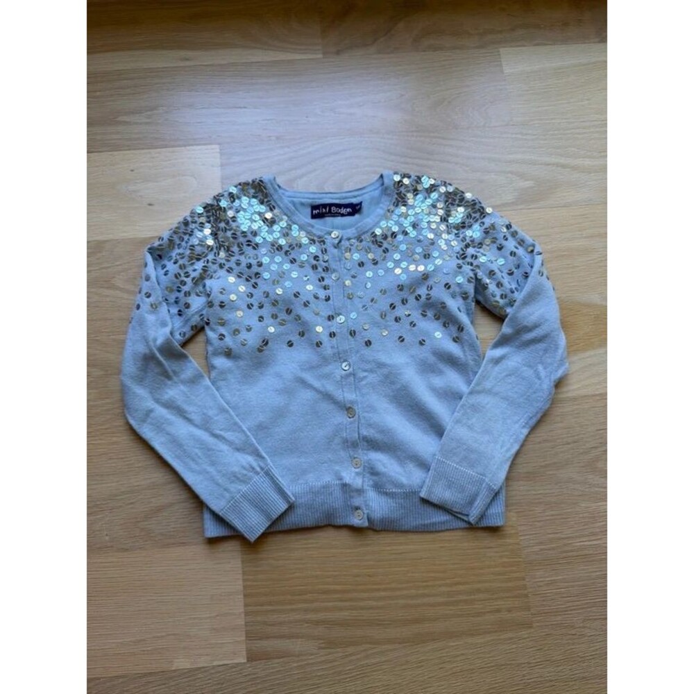 Mini Boden girls light blue grey sequin cardigan sweater size 9 - 10